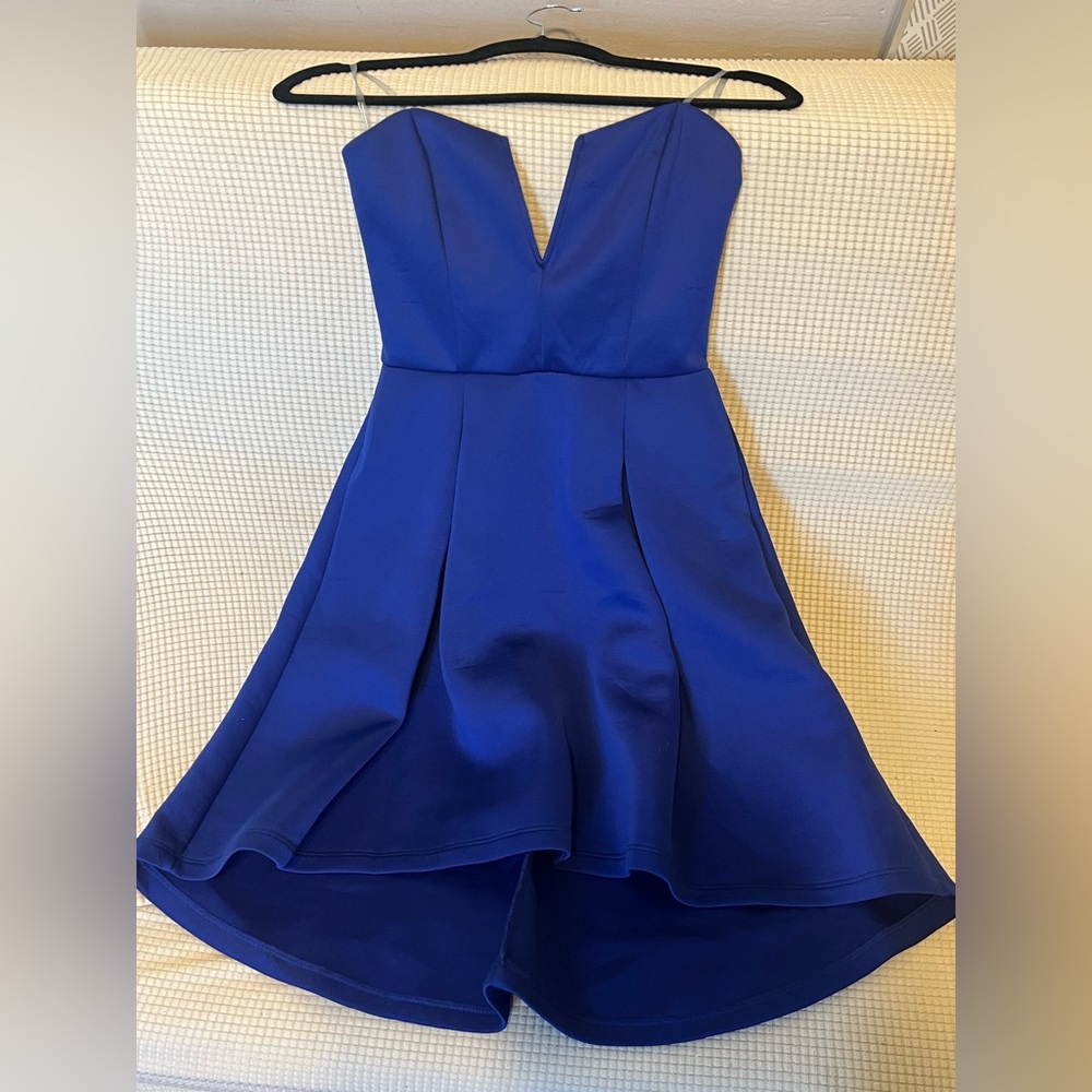 Strapless blue sweetheart high-low dress